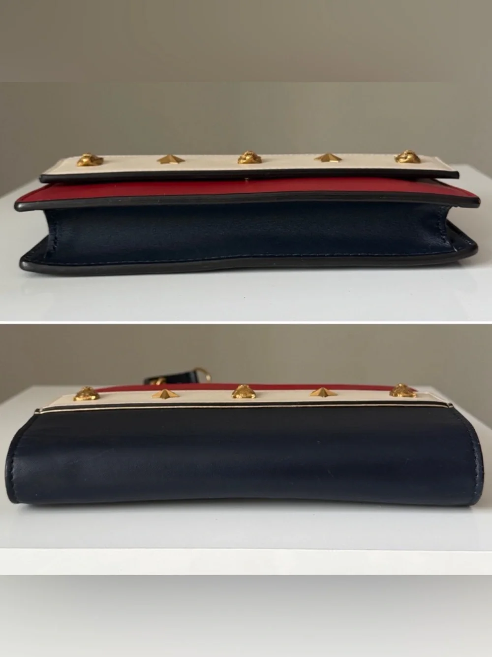 Gucci Animalier Tiger Stud Chain Wallet WOC Blue Red White Leather Crossbody Bag - Picture 7 of 12